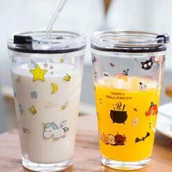 450ml Printed Glass Tumbler With Straw